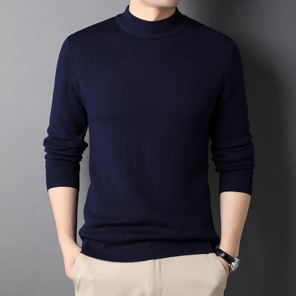 Trendy Mens Long Sleeve Pullover with Half Turtleneck for Cold Weather - Picture 18 of 28
