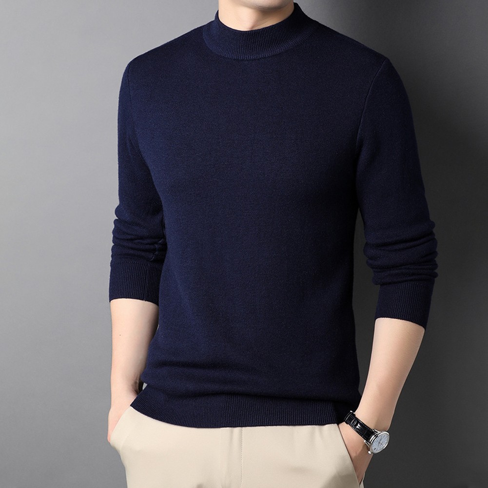 Trendy Mens Long Sleeve Pullover with Half Turtleneck for Cold Weather - Picture 19 of 28
