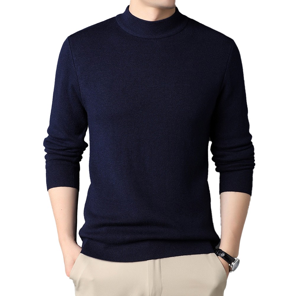 Trendy Mens Long Sleeve Pullover with Half Turtleneck for Cold Weather - Picture 17 of 28