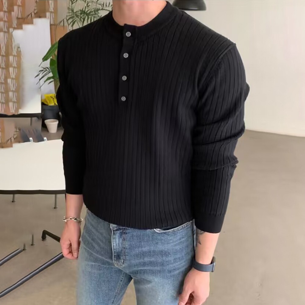 Men's Winter Pullover with Half Turtleneck and Button Neck Great for Layering - Bild 27 von 34