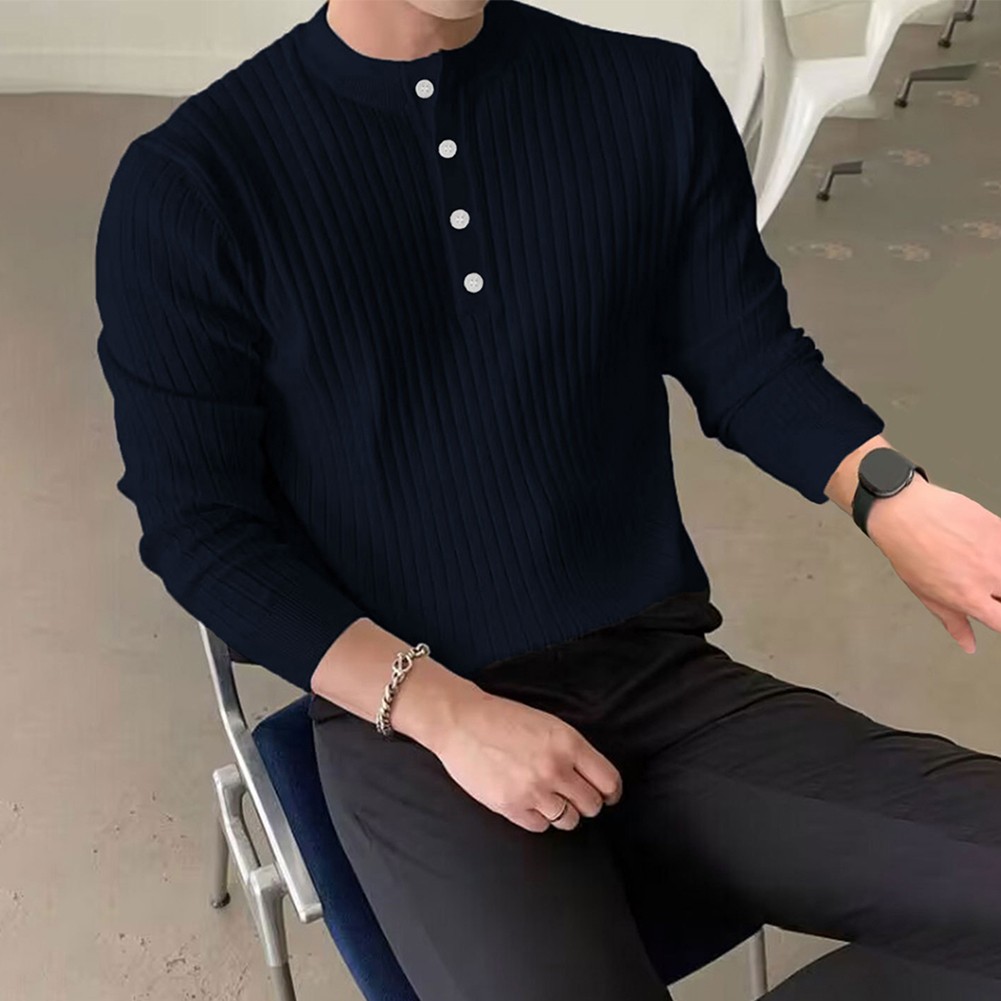 Men's Winter Pullover with Half Turtleneck and Button Neck Great for Layering - Bild 26 von 34