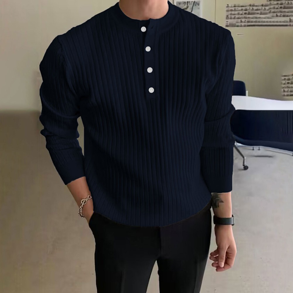 Men's Winter Pullover with Half Turtleneck and Button Neck Great for Layering - Bild 23 von 34