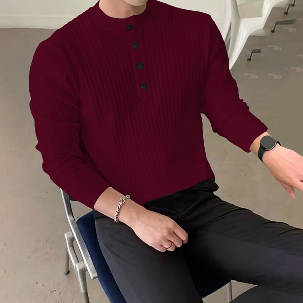 Men's Winter Pullover with Half Turtleneck and Button Neck Great for Layering - Bild 18 von 34
