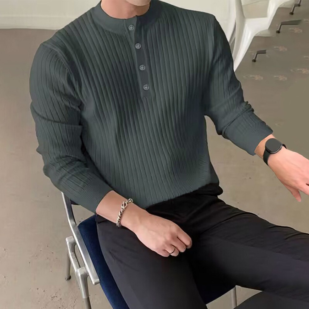 Men's Winter Pullover with Half Turtleneck and Button Neck Great for Layering - Bild 14 von 34