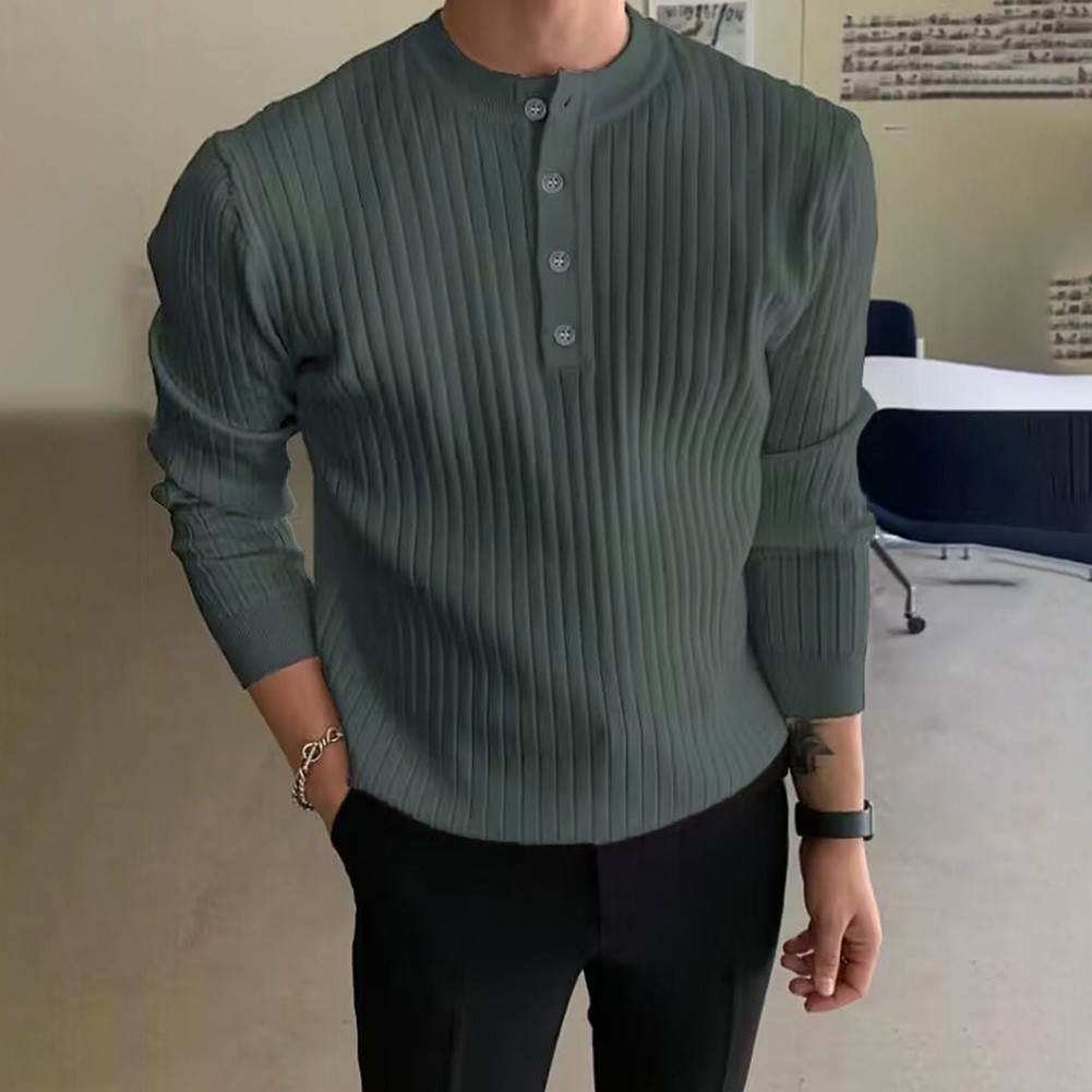 Men's Winter Pullover with Half Turtleneck and Button Neck Great for Layering - Bild 11 von 34