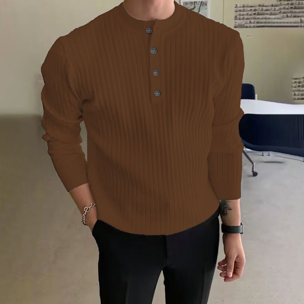 Men's Winter Pullover with Half Turtleneck and Button Neck Great for Layering - Bild 19 von 34