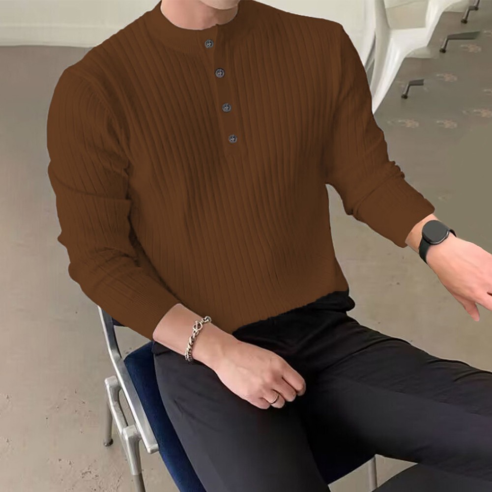 Men's Winter Pullover with Half Turtleneck and Button Neck Great for Layering - Bild 21 von 34