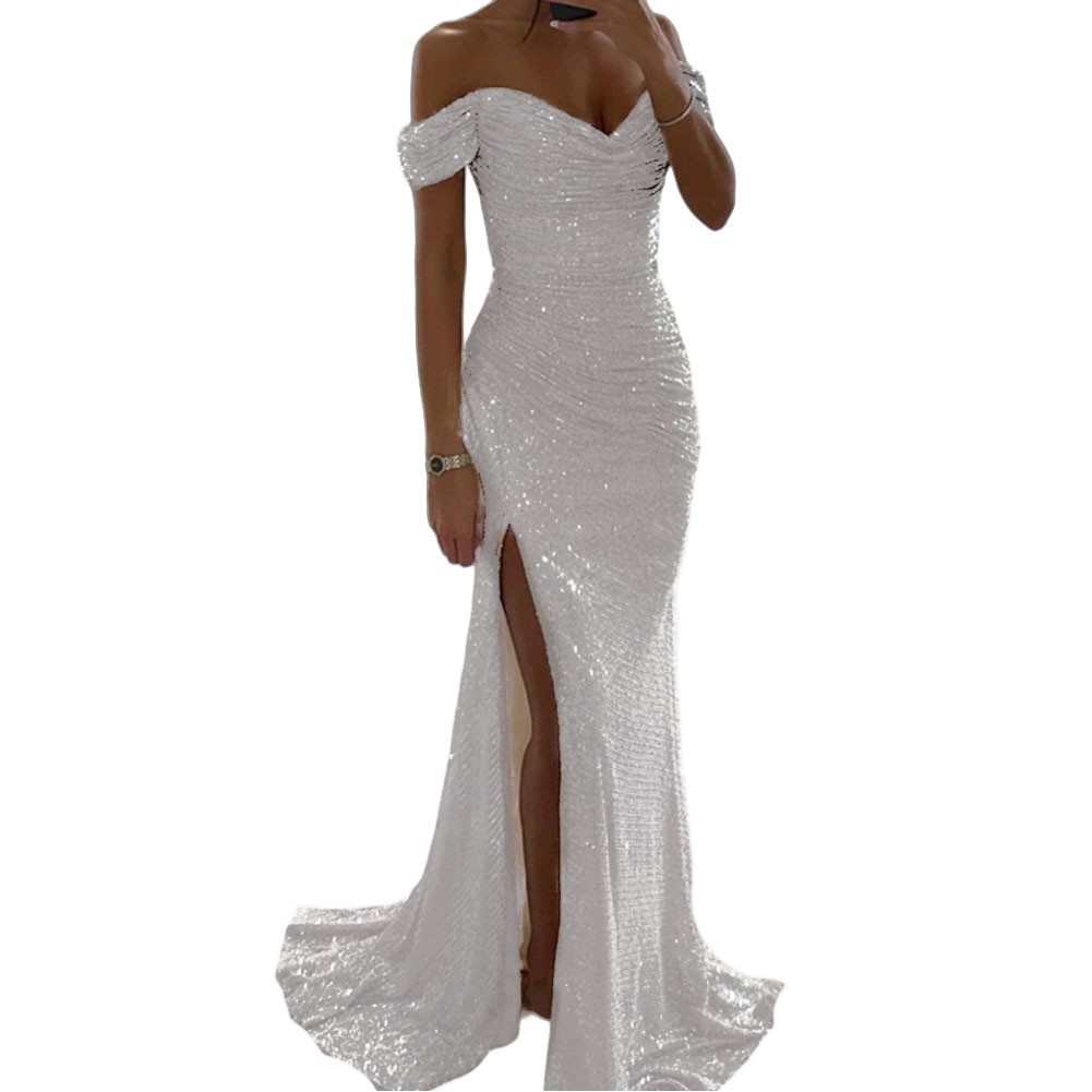 Female Dress Long Dress Evening Party Sleeveless Elegant Off Shoulder V Neck
