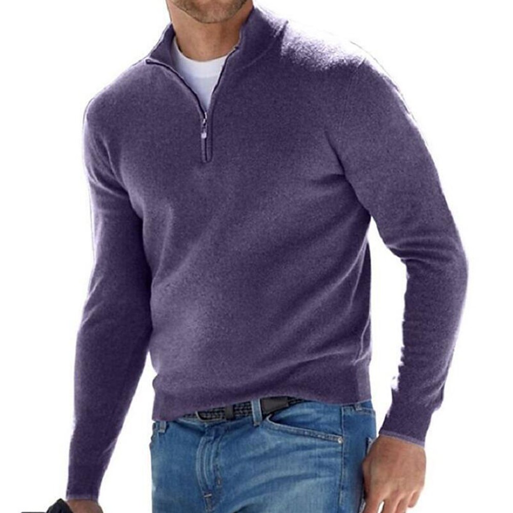 Men's Casual Winter Sweater with V Neck and Long Sleeves Half Zip Design - Picture 15 of 16