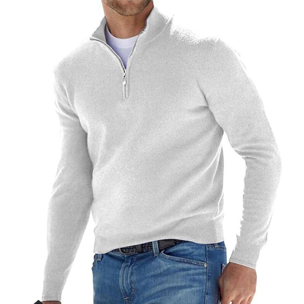 Men's Casual Winter Sweater with V Neck and Long Sleeves Half Zip Design - Picture 13 of 16