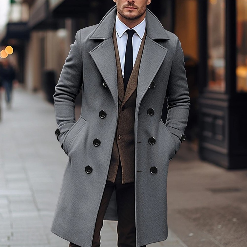 Mens Winter Double Breasted Lapel Trench Coat for Business and Casual Wear - Picture 18 of 20
