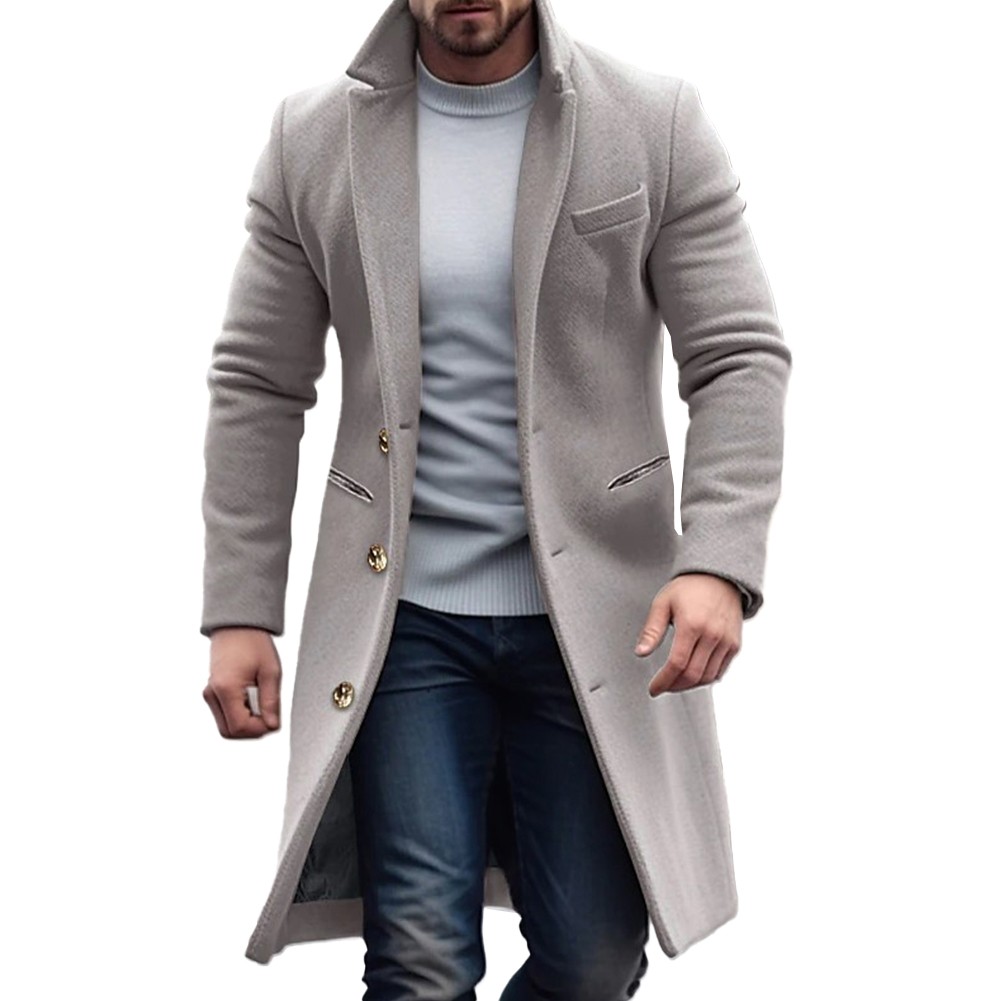 Winter Men's Trench Coat Single Breasted Outwear for Gentlemen Fashion - Picture 8 of 12