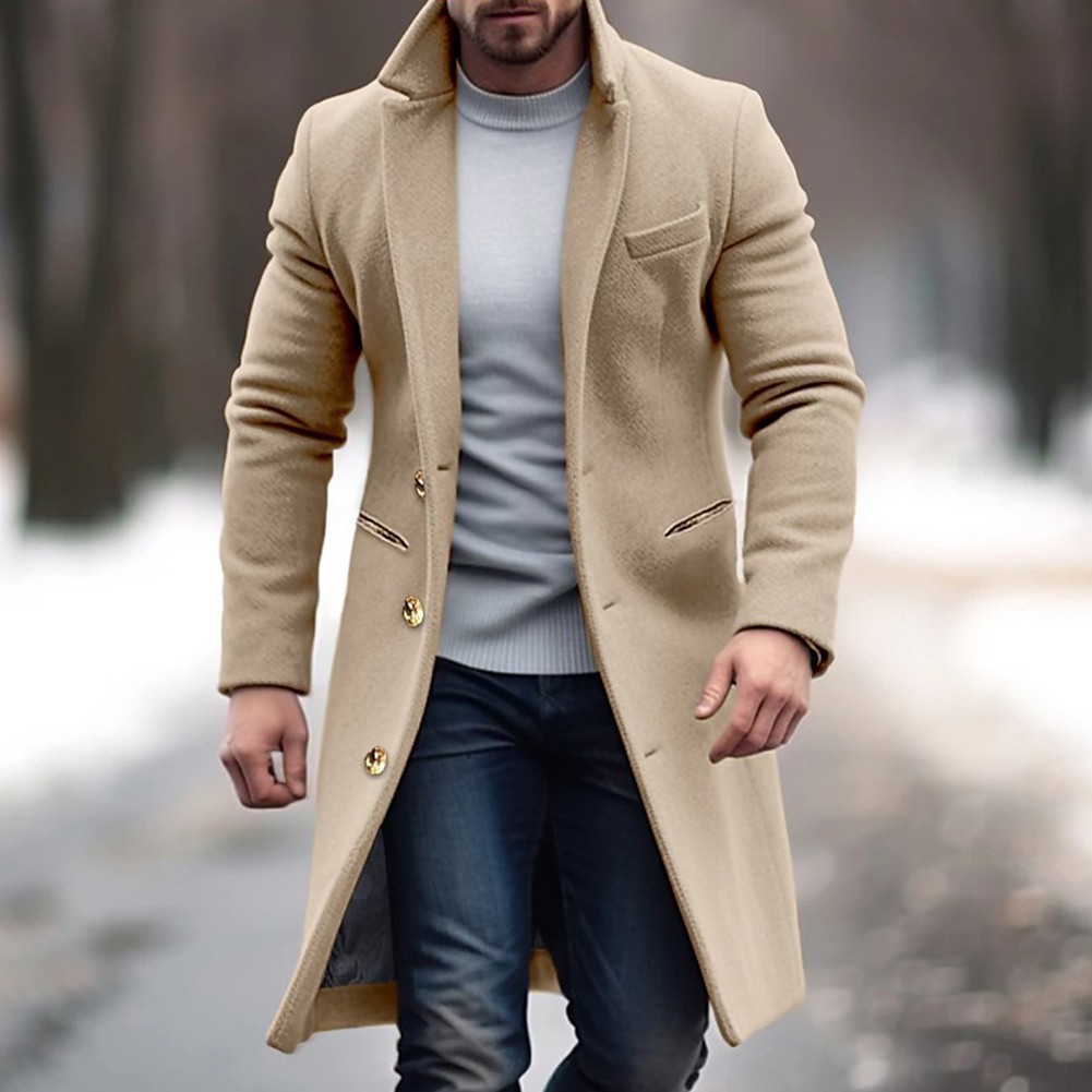 Winter Men's Trench Coat Single Breasted Outwear for Gentlemen Fashion - Picture 9 of 12
