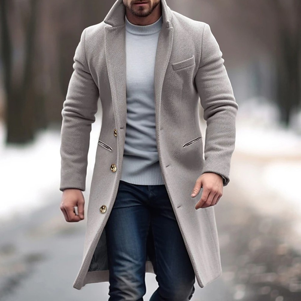 Winter Men's Trench Coat Single Breasted Outwear for Gentlemen Fashion - Picture 7 of 12