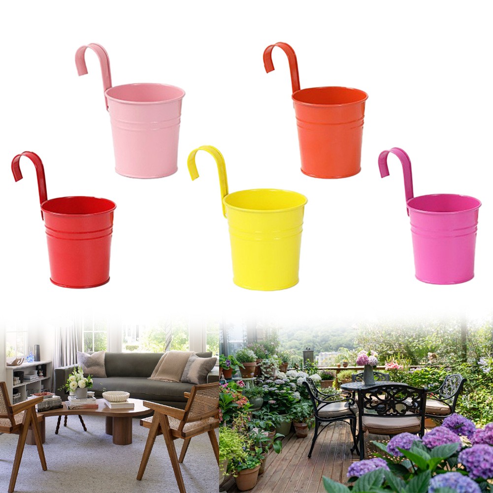 5pz Fioriere da Appendere in Metallo per Giardino Balcone con Ganci Estraibili - Foto 25 di 27