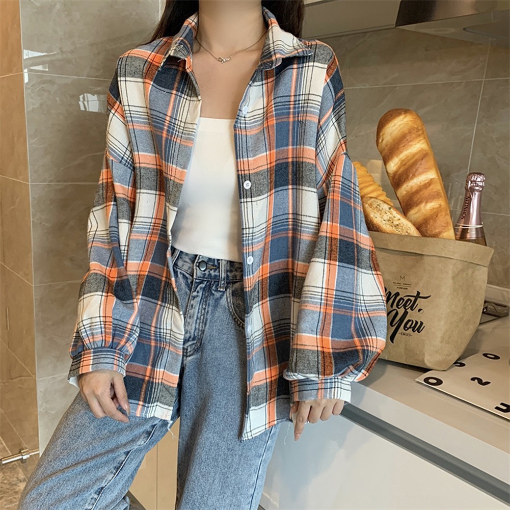 Casual Vintage Long Sleeve Plaid Shirts for Women in Spring and Autumn Seasons