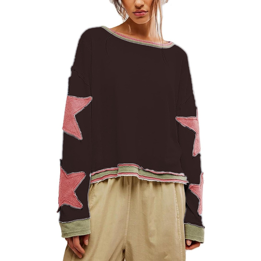 Oversized Womens Top featuring Comfortable Long Sleeves and Star Print - Picture 13 of 16