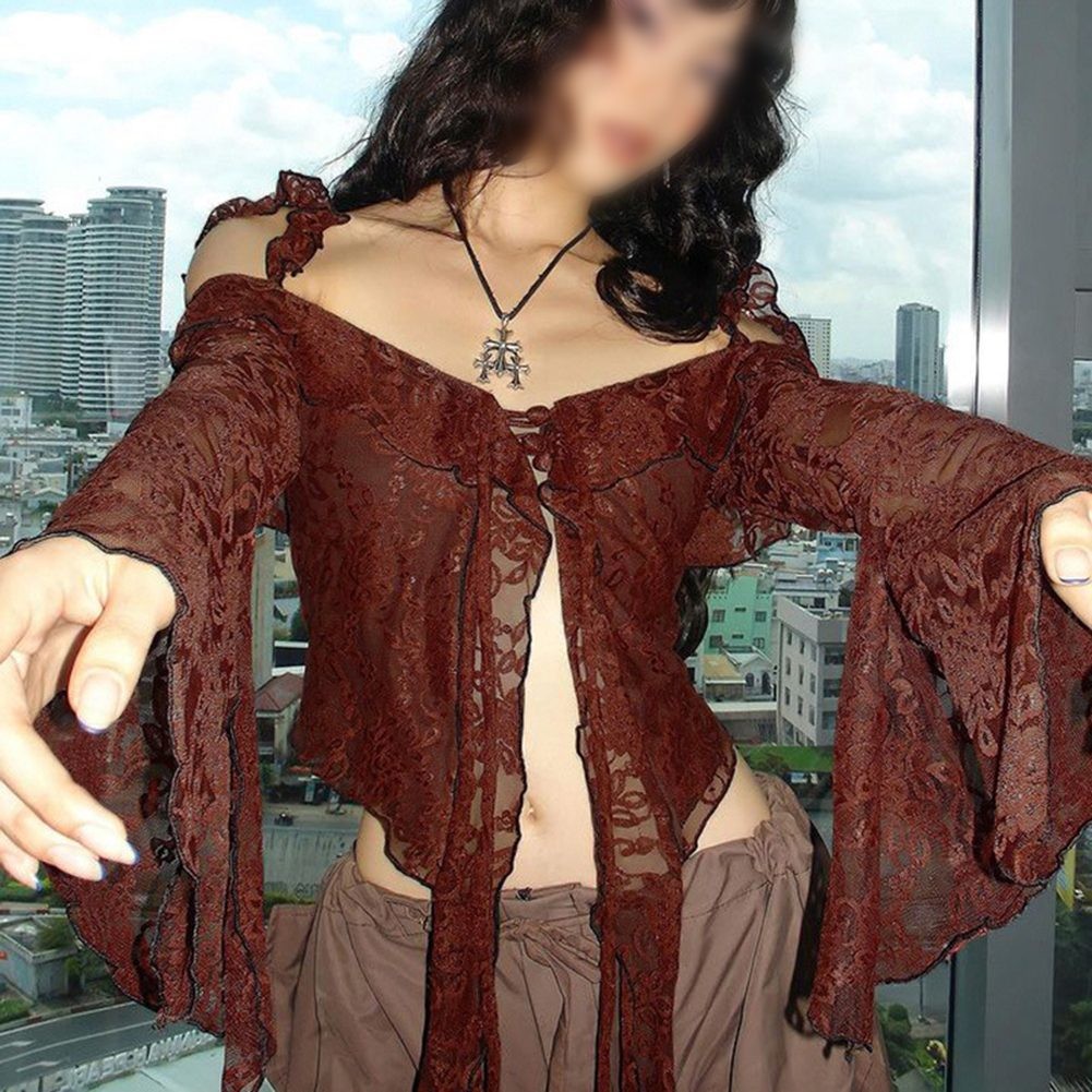 Fashionable Women Ruffle Sleeve Cropped Top for Casual Outings and Vacations - Picture 48 of 48