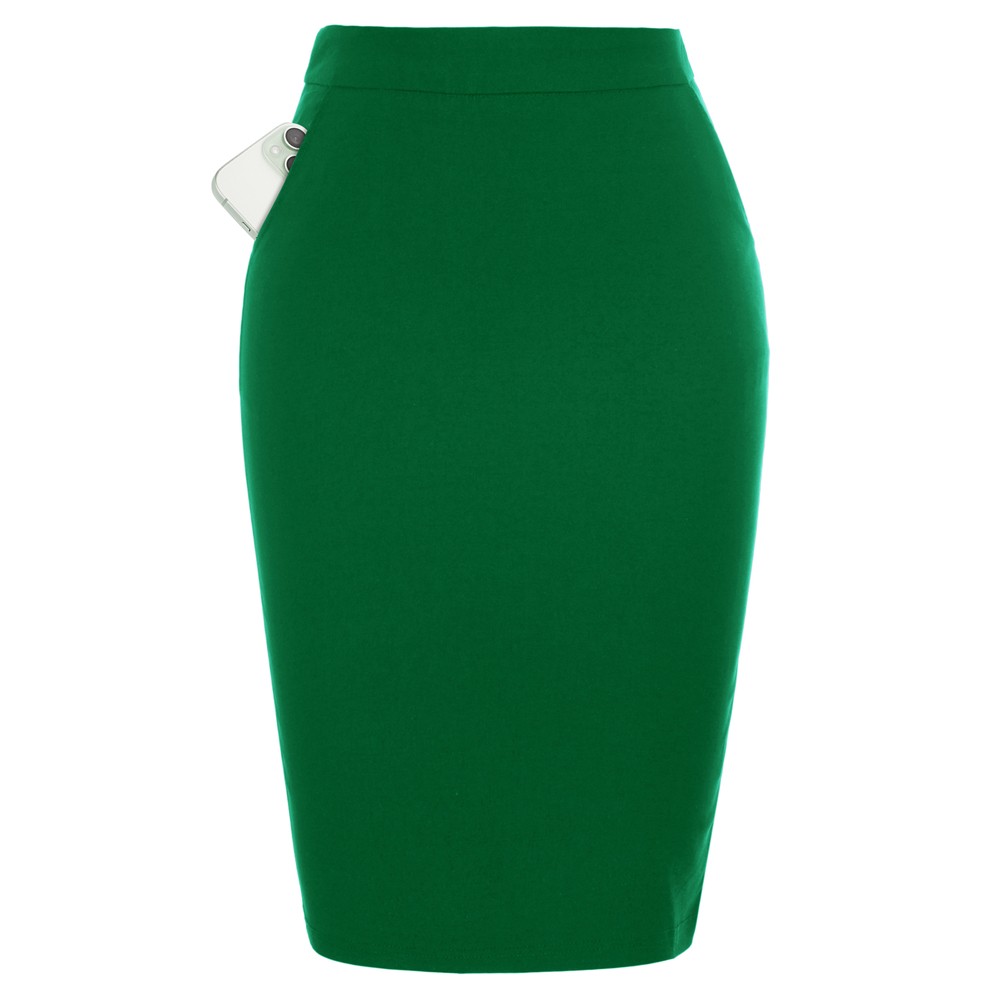 Solid Color Bodycon Skirt with Stretchy Back Split and Pockets for Women - Picture 46 of 69