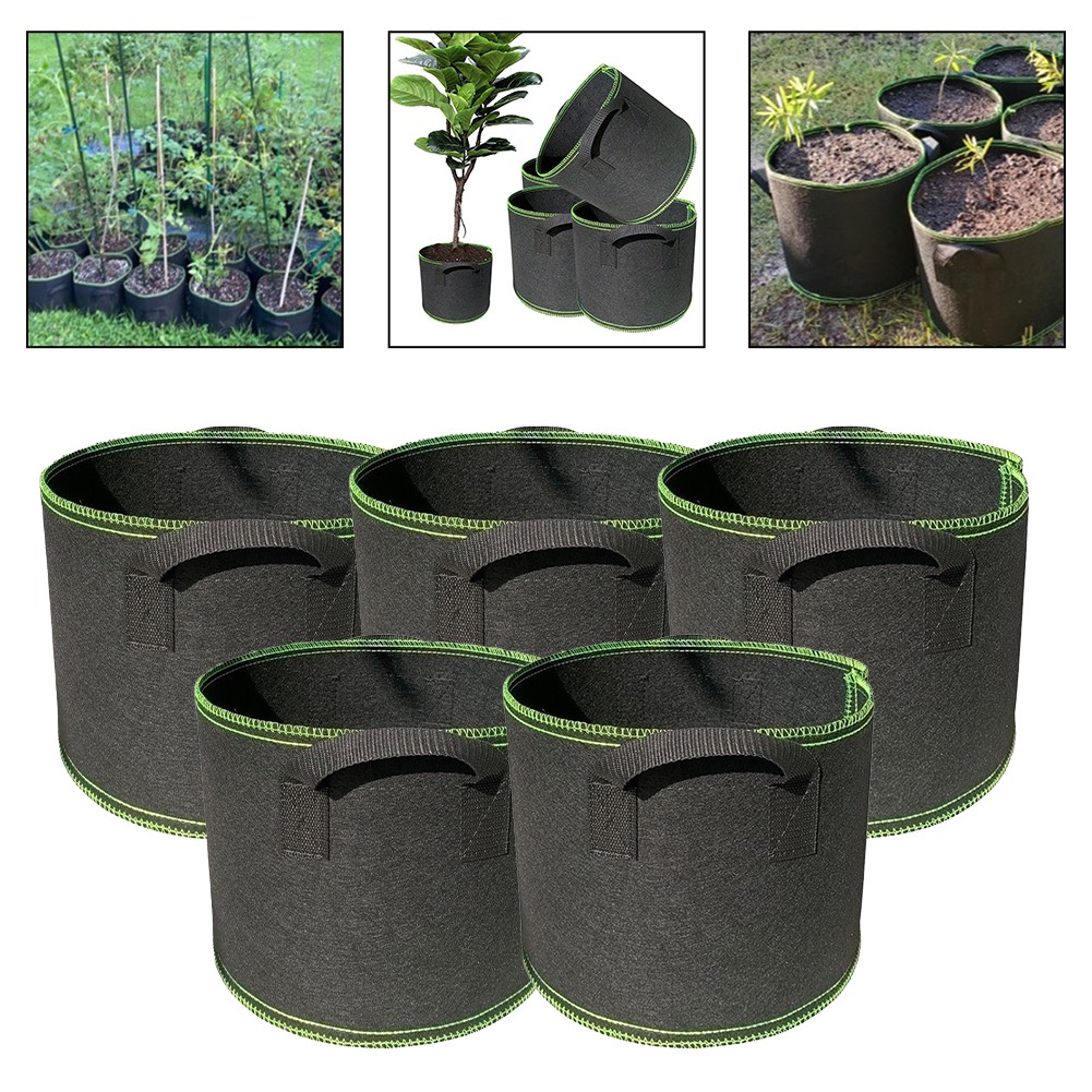 Lot de 5 Sacs de Plantation en Tissu Non-tissé 3 Gallons / 5 Lot de 5 Sacs de Plantation en Tissu Non-tissé 3 Gallons / 5