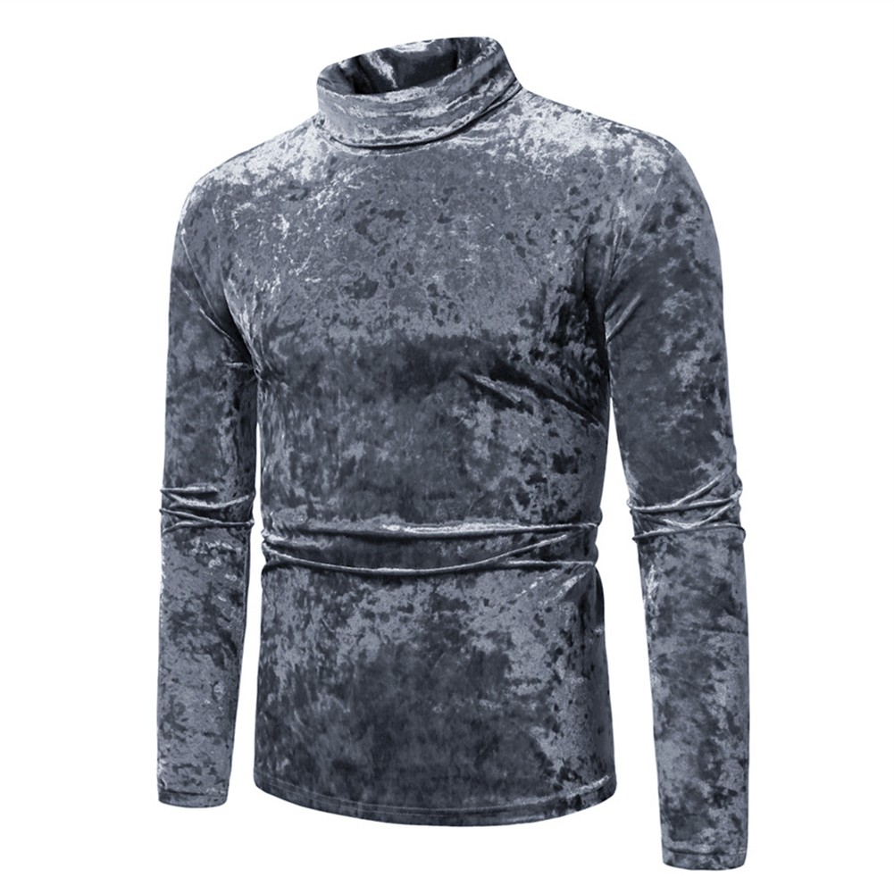 Men's Stylish Velvet Turtleneck Tee with Long Sleeves for Everyday Wear - Picture 12 of 23