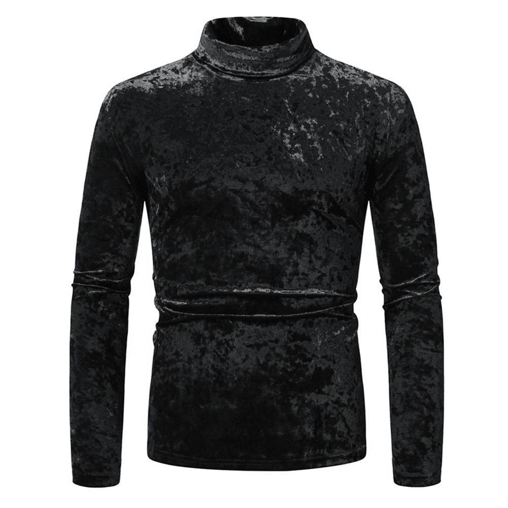 Men's Stylish Velvet Turtleneck Tee with Long Sleeves for Everyday Wear - Picture 10 of 23