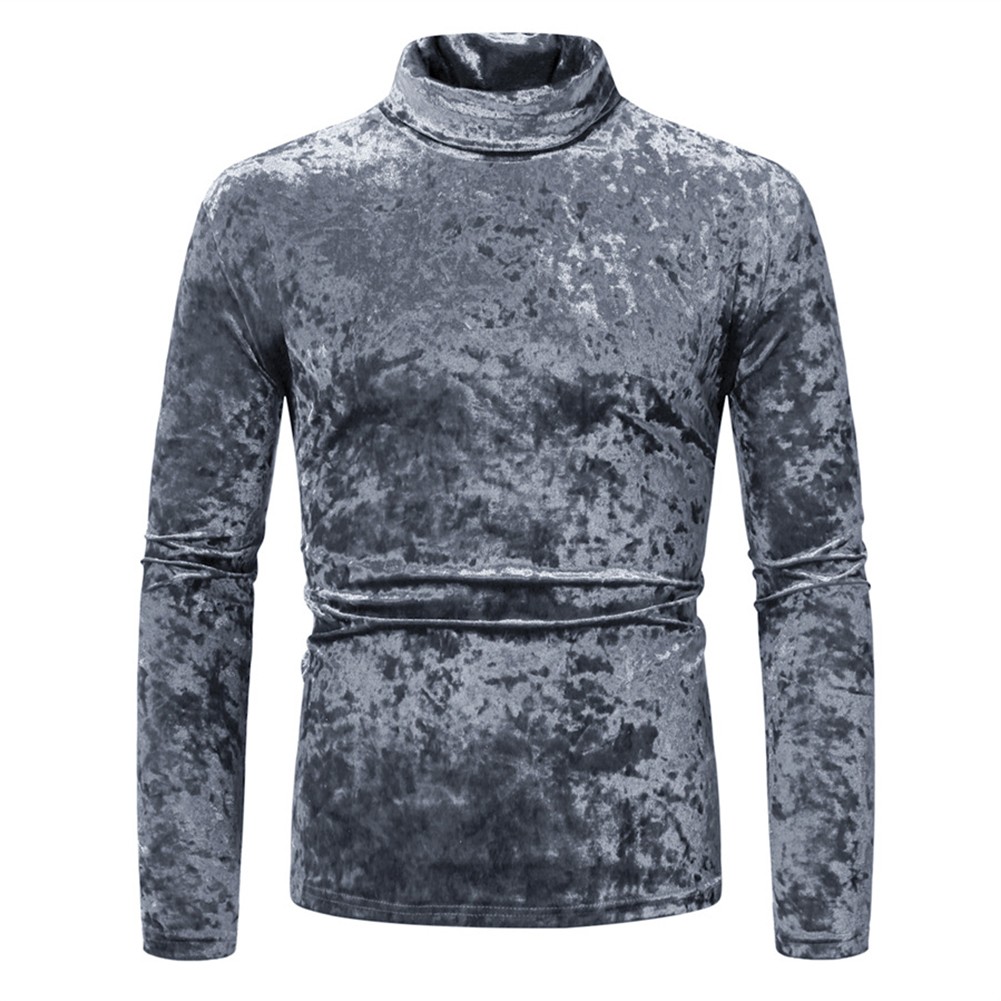 Men's Stylish Velvet Turtleneck Tee with Long Sleeves for Everyday Wear - Picture 13 of 23