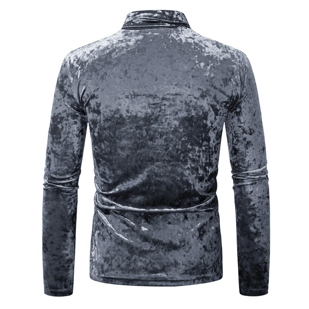 Men's Stylish Velvet Turtleneck Tee with Long Sleeves for Everyday Wear - Picture 14 of 23