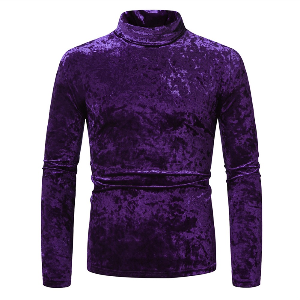 Men's Stylish Velvet Turtleneck Tee with Long Sleeves for Everyday Wear - Picture 19 of 23