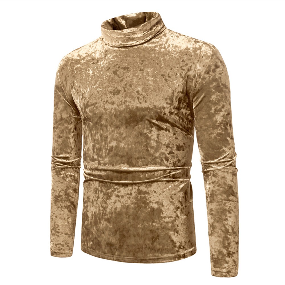 Men's Stylish Velvet Turtleneck Tee with Long Sleeves for Everyday Wear - Picture 15 of 23