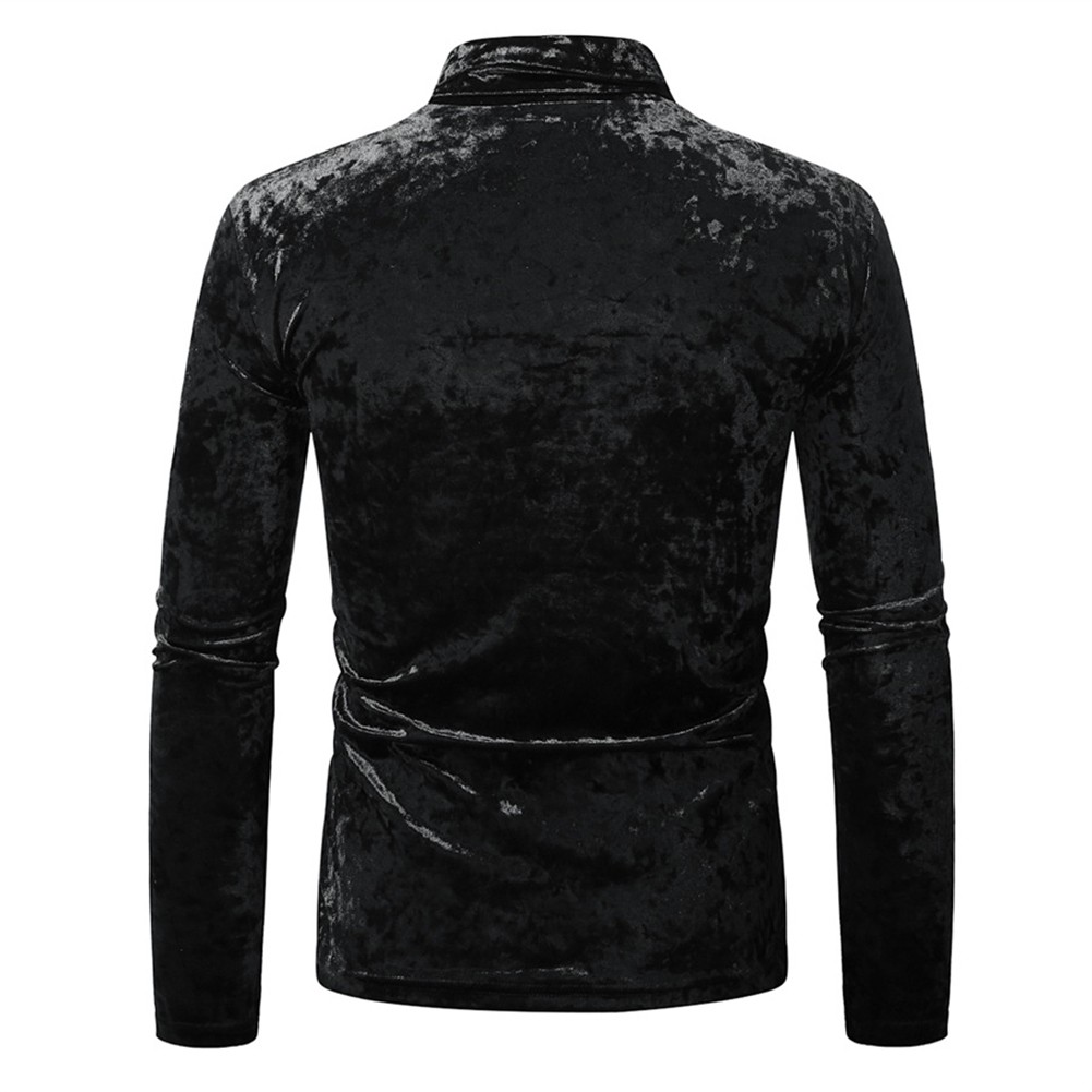 Men's Stylish Velvet Turtleneck Tee with Long Sleeves for Everyday Wear - Picture 11 of 23