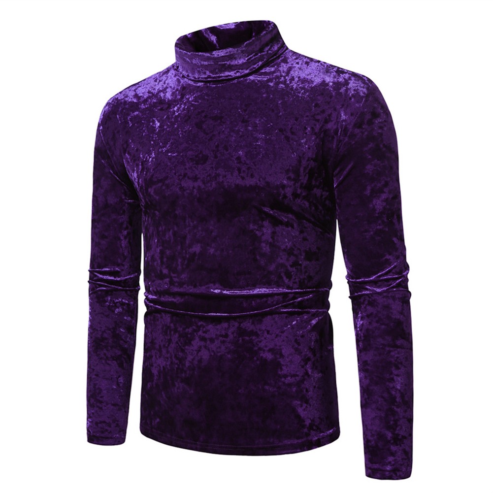 Men's Stylish Velvet Turtleneck Tee with Long Sleeves for Everyday Wear - Picture 18 of 23