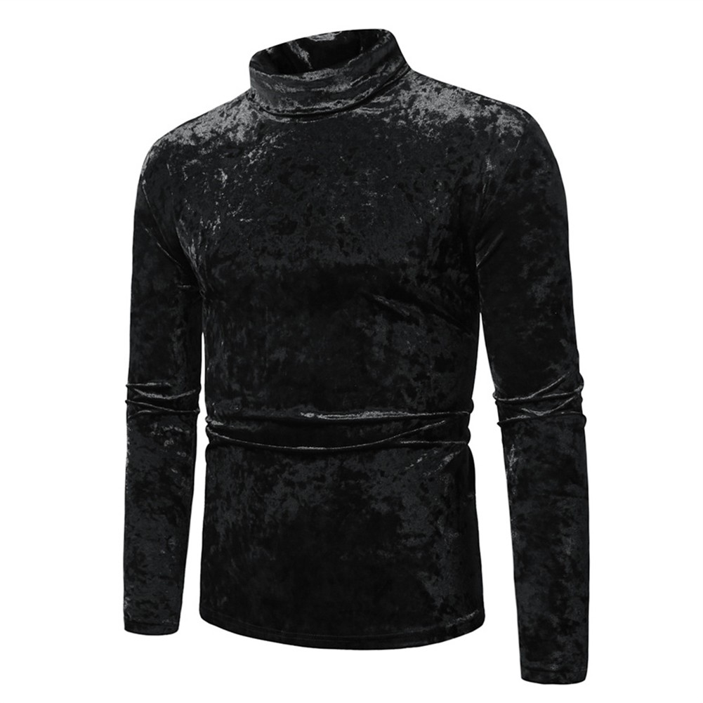 Men's Stylish Velvet Turtleneck Tee with Long Sleeves for Everyday Wear - Picture 9 of 23