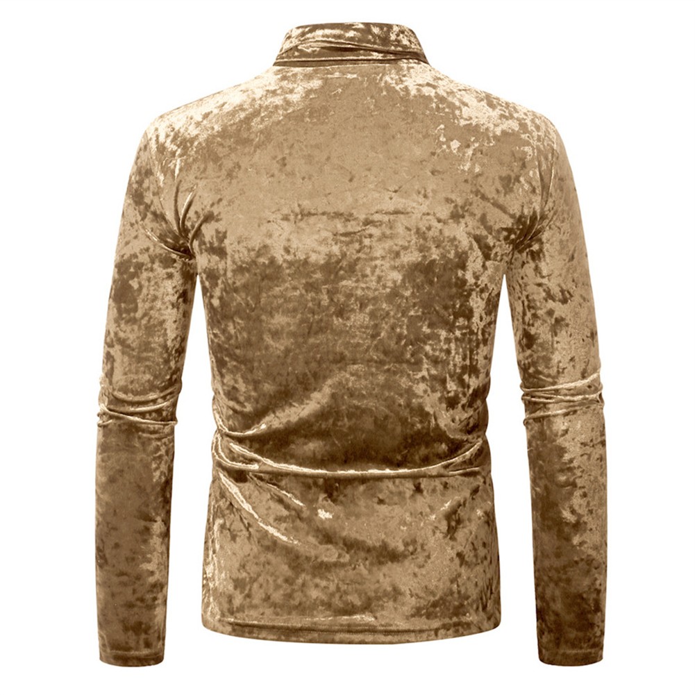 Men's Stylish Velvet Turtleneck Tee with Long Sleeves for Everyday Wear - Picture 17 of 23