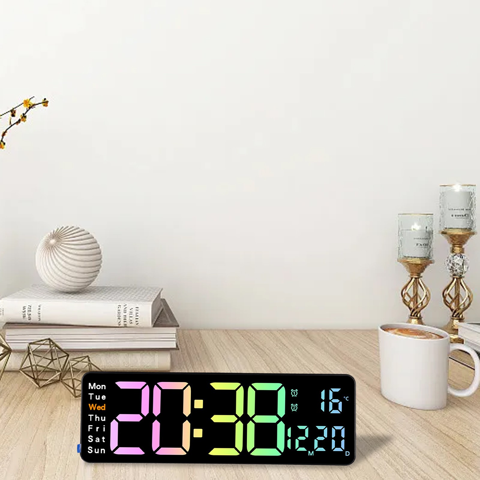 13in Large Screen Digital Wall Clock with Remote Control Colorful Display