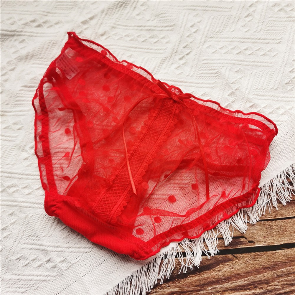 Women Polka Dot Ruffled Lace Underwear Thin Cotton Panties for Holiday - Picture 20 of 21