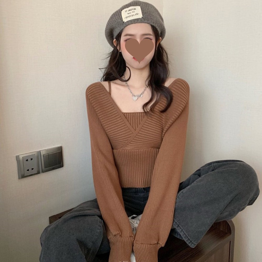Waist Hugging Off Shoulder Sweater for Women Casual Fall Winter Fashion - Picture 14 of 14