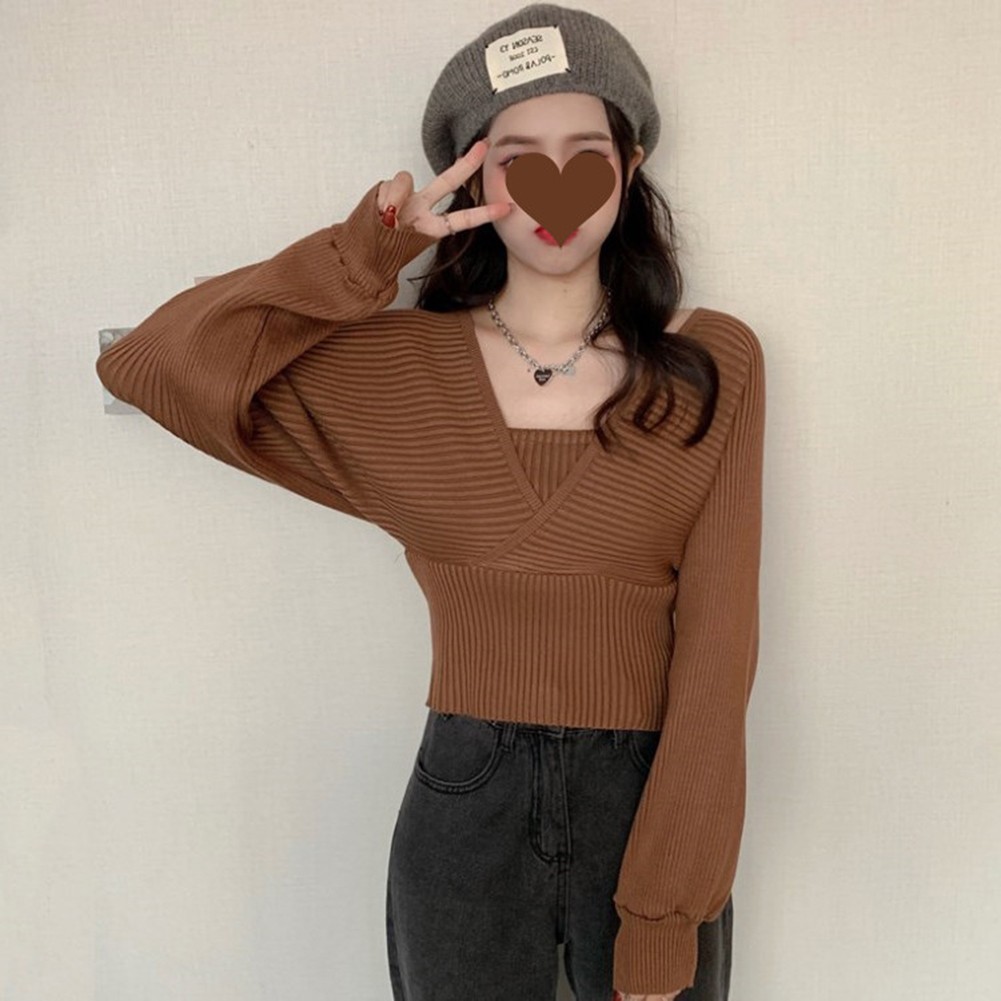 Waist Hugging Off Shoulder Sweater for Women Casual Fall Winter Fashion - Picture 13 of 14