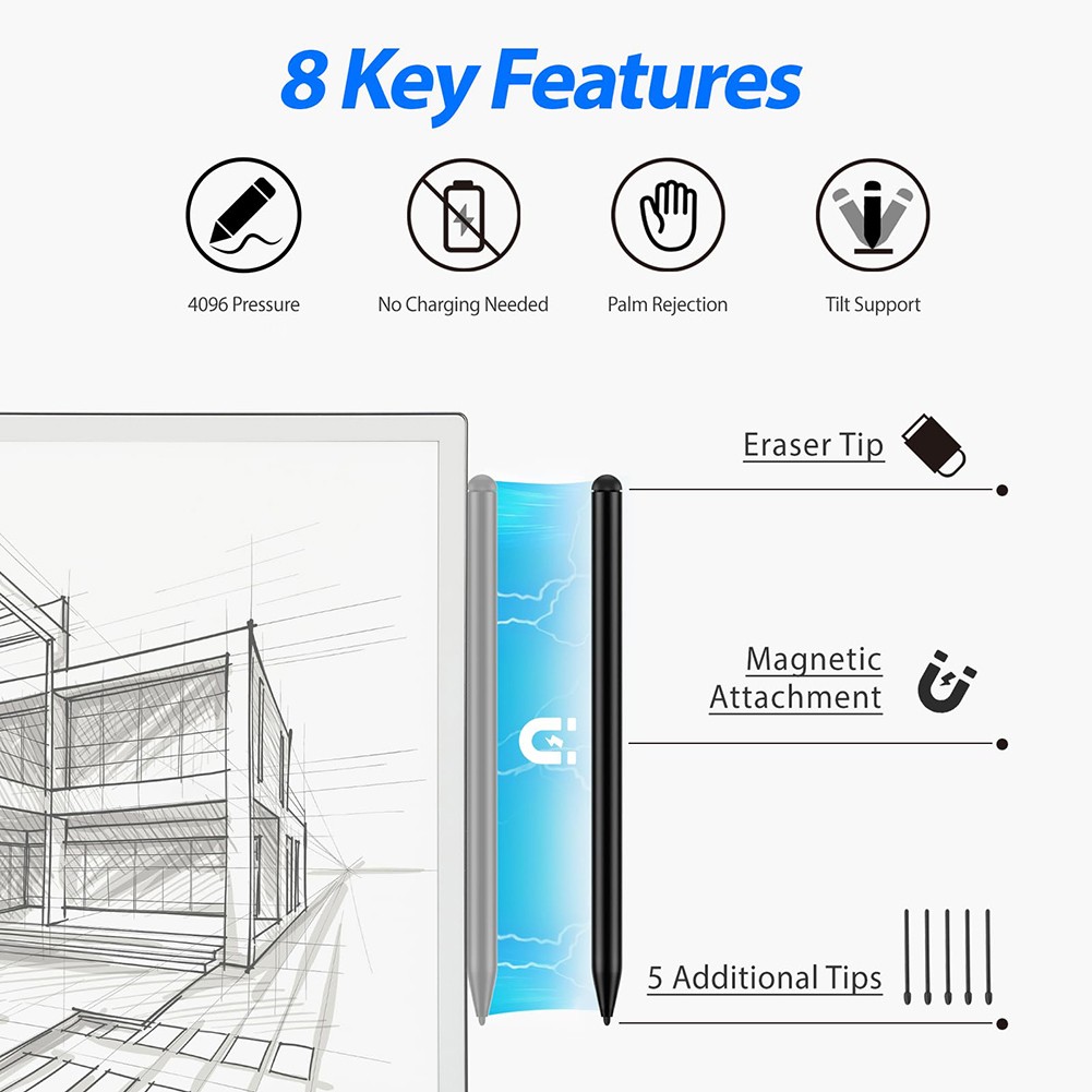 Eraser 4096 Stylus Pen for Remarkable 2 with Tilt Support and Palm Rejection - Zdjęcie 3 z 7