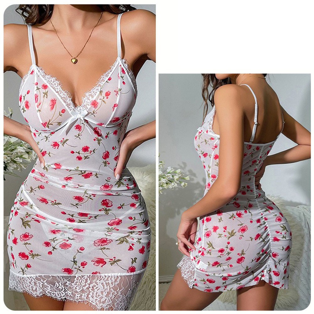 Elegant Lace Nightdress Women Sexy Sleepwear V Neck Sleeveless Pajamas - Picture 31 of 33