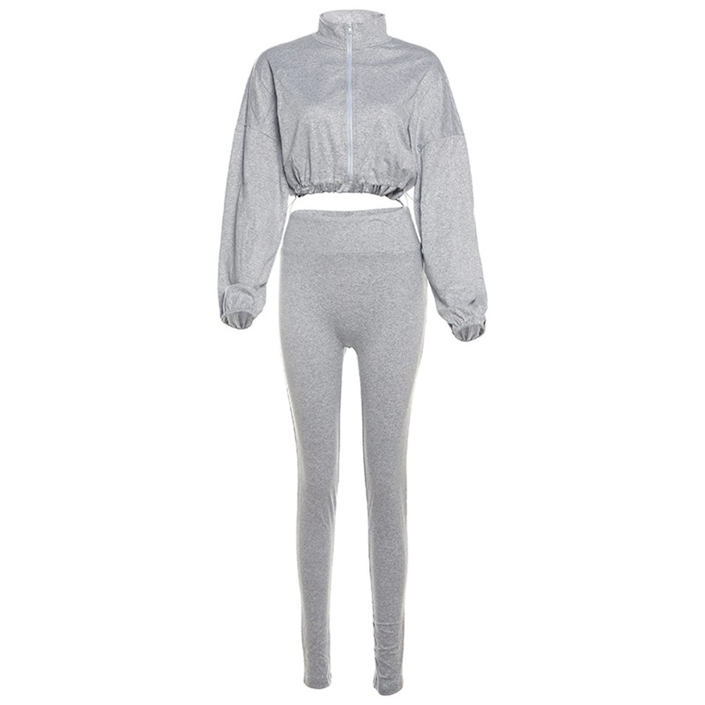 Spring Autumn Women's 2 Piece Casual Outfit with Stylish Drawstring Design
