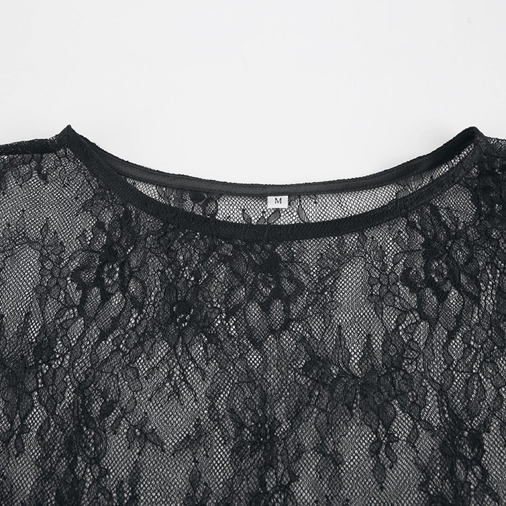 Robe collection noire tendance femme en dentelle avec motif perspective et manches longues