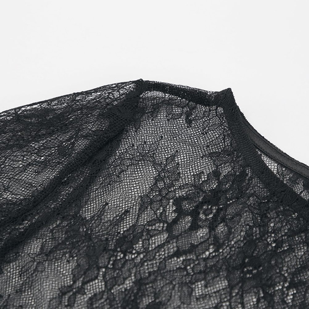 Robe noire tendance femme en dentelle avec motif mode perspective et manches longues