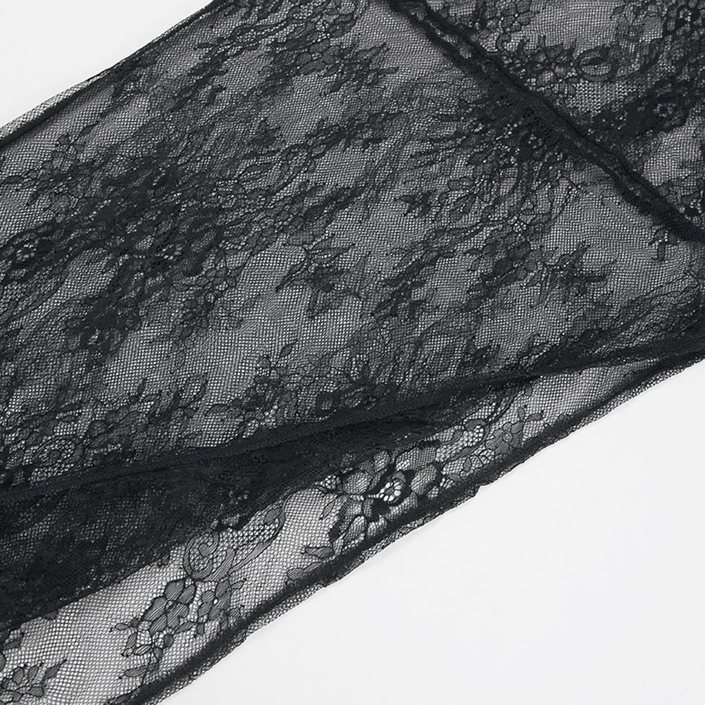 Robe noire tendance femme en dentelle avec motif perspective et manches longues 2024