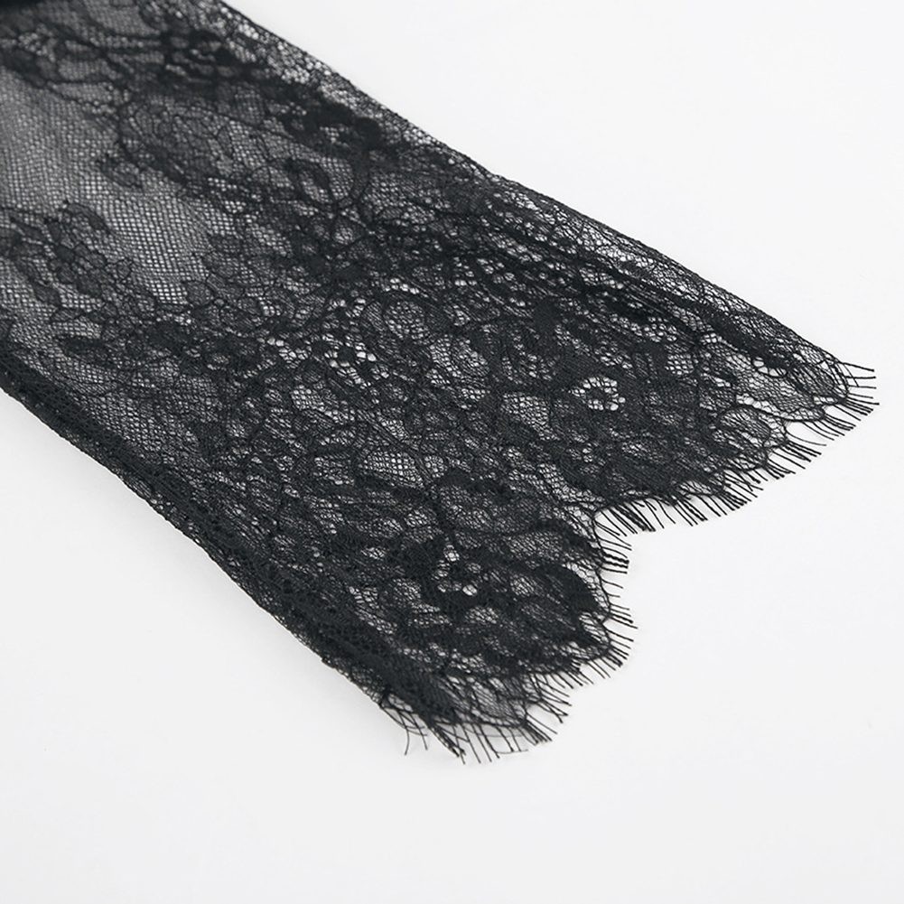 Robe collection noire tendance femme en dentelle avec motif perspective et manches longues