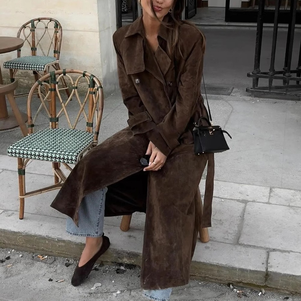 Eleganter langer Damen Windschutz Mantel mit Gürtel für Herbst- und Wintermode - Bild 13 von 48