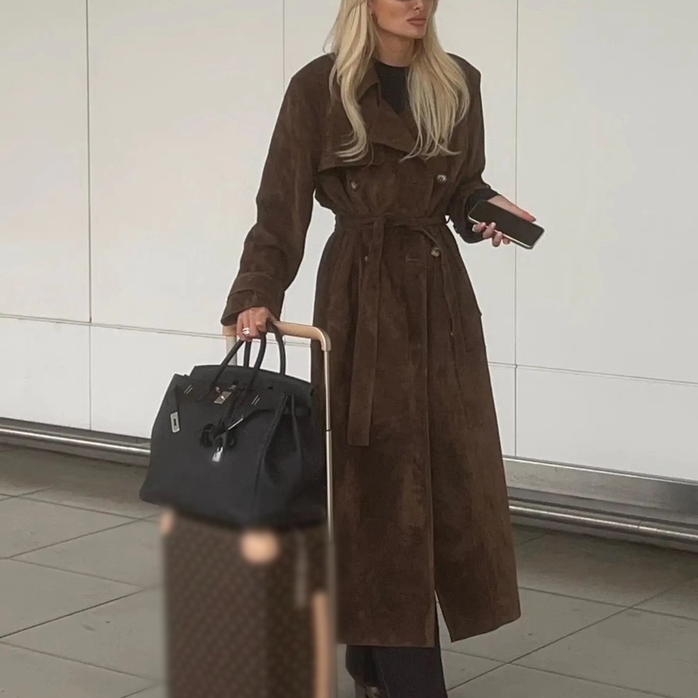 Eleganter langer Damen Windschutz Mantel mit Gürtel für Herbst- und Wintermode - Bild 23 von 48