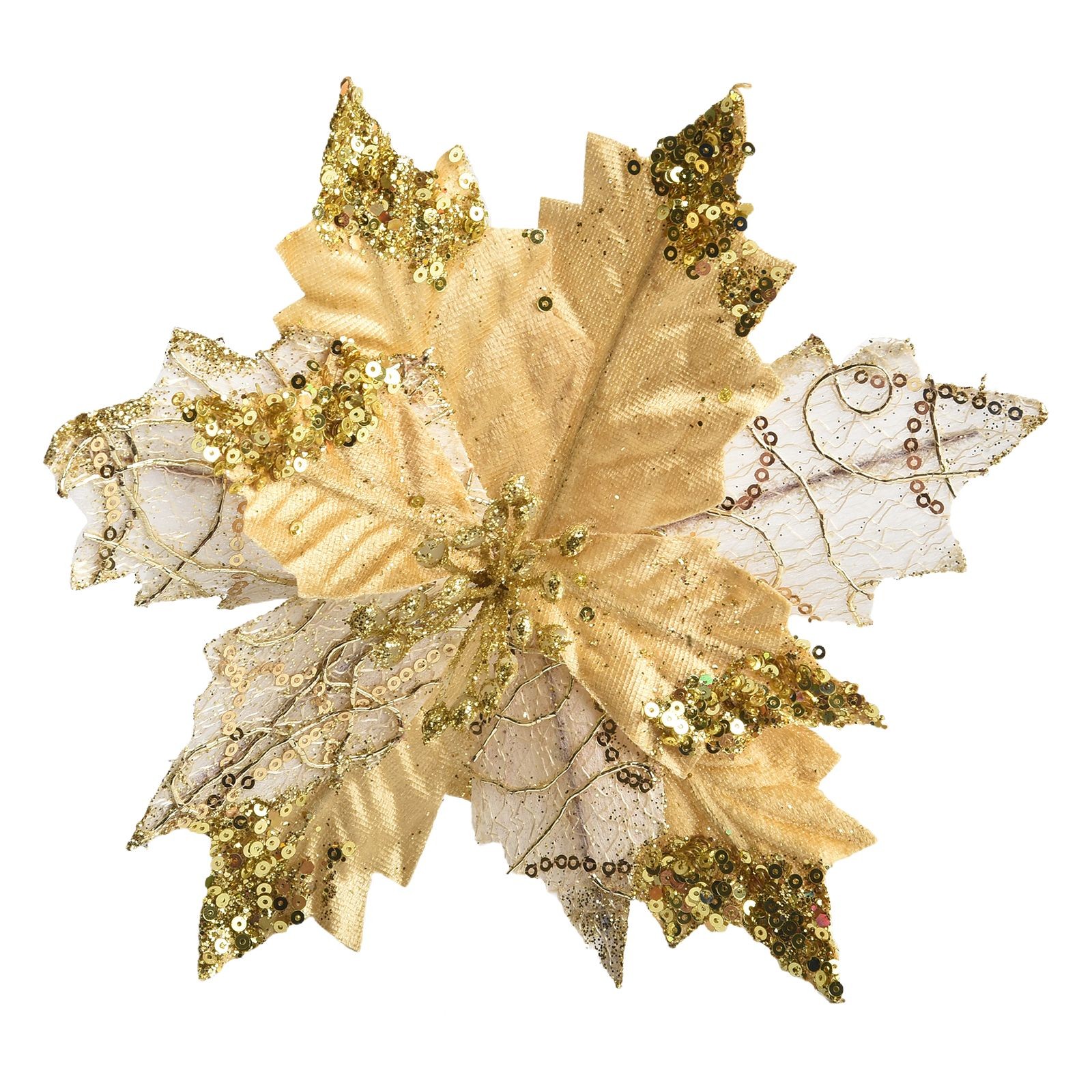 как выглядит Glitter Poinsettia Flower Hanging Ornament for Christmas Tree Decoration фото