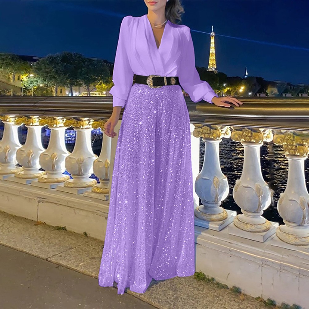 Trendiger Damen Jumpsuit mit weitem Bein, lockerer Passform und Pailletten für Stil - Bild 14 von 17