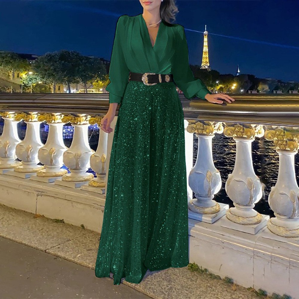 Trendiger Damen Jumpsuit mit weitem Bein, lockerer Passform und Pailletten für Stil - Bild 15 von 17